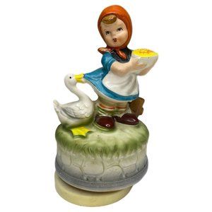 Music Box Girl Figurine w/Goose Plays "Hi Lili, Hi Lo" Vintage